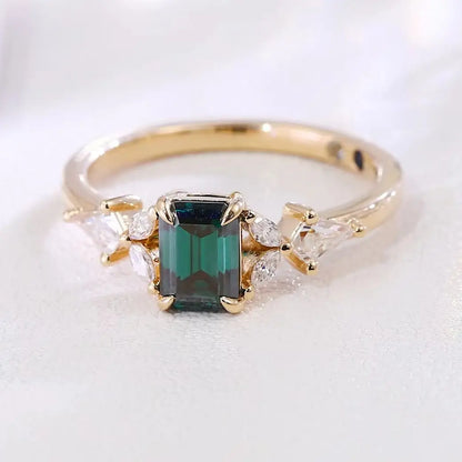 MUSHAN Custom Jewelry 10k 14k 18k Gold 925 Silver Ring 5*7mm Rare Green Moissanite Diamond Wedding Rings Women Platinum Jewelry