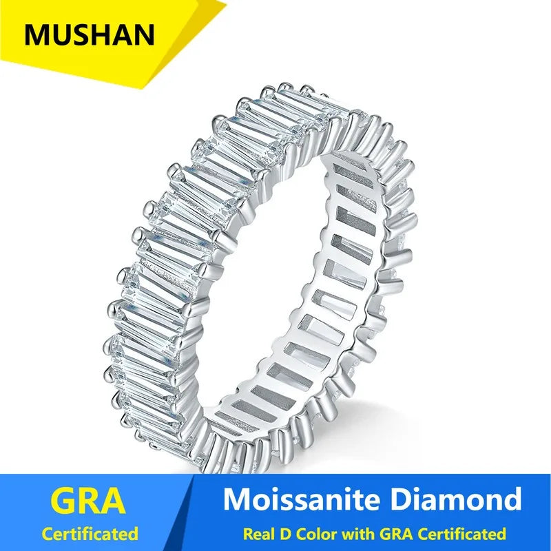 MUSHAN Luxury Jewelry 925 Sterling Silver Ring Band Women GRA Certificated Moissanite Diamond Emerald D Color Rings Fine Jewelry