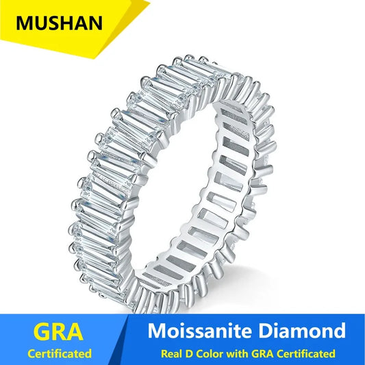 MUSHAN Luxury Jewelry 925 Sterling Silver Ring Band Women GRA Certificated Moissanite Diamond Emerald D Color Rings Fine Jewelry