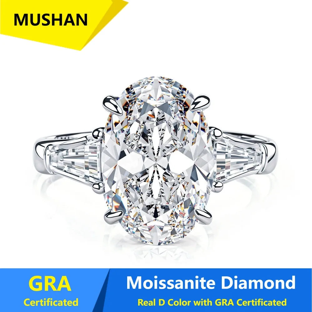 MUSHAN Luxury Jewelry 925 Sterling Silver Ring Band Women GRA Certificated Moissanite Diamond Emerald D Color Rings Fine Jewelry