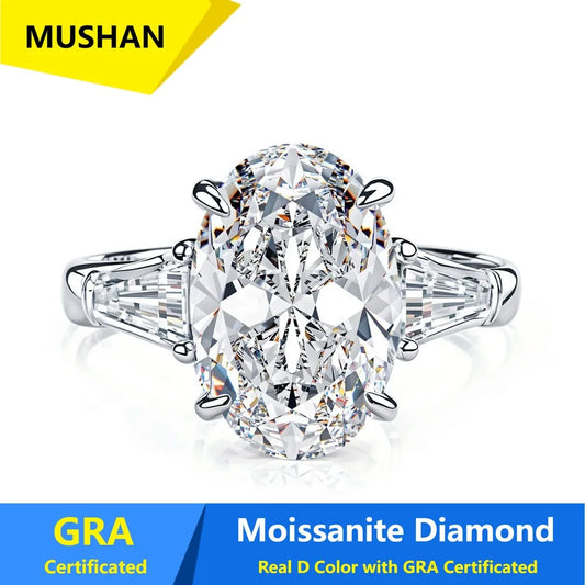 MUSHAN Luxury Jewelry 925 Sterling Silver Ring Band Women GRA Certificated Moissanite Diamond Emerald D Color Rings Fine Jewelry