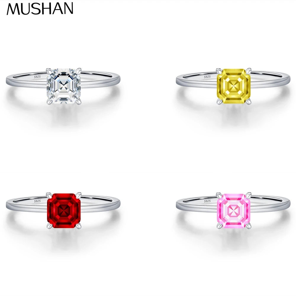 Anillo de compromiso de plata de ley 925 marca MuShan, con gema de rubí de alto carbono certificada CMA, chapado en oro de 18K para mujer
