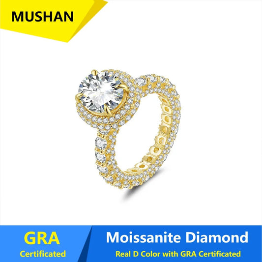 Anillo de banda de joyería de lujo MUSHAN de plata de ley 925 para mujer, anillo de diamante de moissanita de 5 quilates con certificado GRA, color D, joyería fina