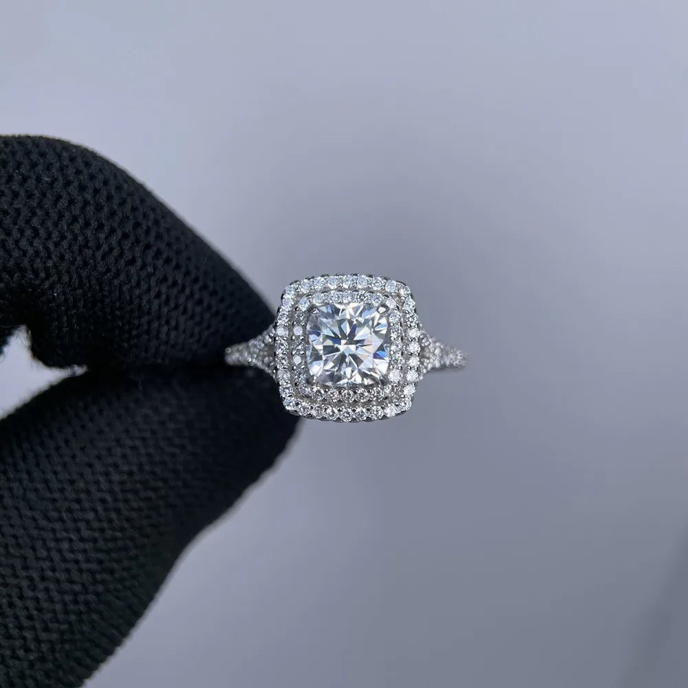 Anillo de lujo MUSHAN de plata de ley 925 para mujer, anillo con diamante de moissanita, certificado GRA, color D, esmeralda, joyería fina