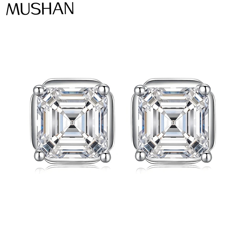 MuShan Brand Jewelry 925 Sterling Silver Ear Hoops 1CT Moissanite Geometric for Her Platinum Plated MST Patent Hypoallergenic