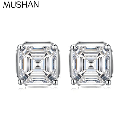 MuShan Brand Jewelry 925 Sterling Silver Ear Hoops 1CT Moissanite Geometric for Her Platinum Plated MST Patent Hypoallergenic