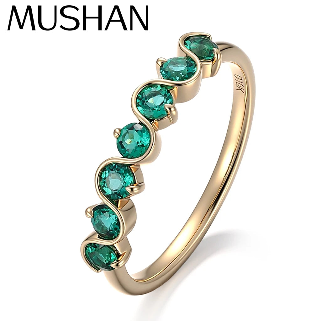 MUSHAN Custom Jewelry 10k 14k 18k Gold Rings Lab Grown Emerald Ruby Round Gemstones Ring for Women Party Wedding Fine Jewelry
