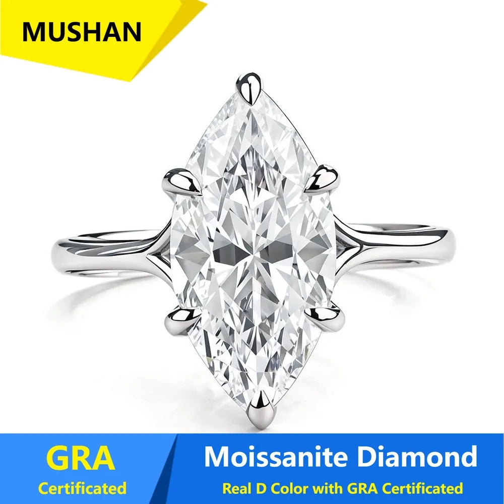 MUSHAN Luxury Jewelry 925 Sterling Silver Ring Band Women GRA Certificated Moissanite Diamond Emerald D Color Rings Fine Jewelry