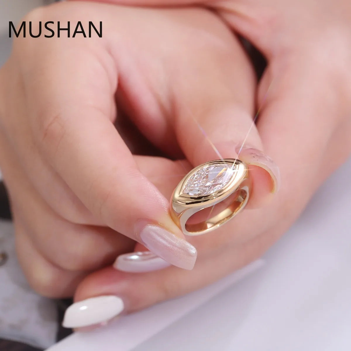 MUSHAN Luxury Custom 14K 18K Gold Rings Band Jewelry With Moissanite Diamond Lab Grown Gemstones Diamond Wedding Ring For Women