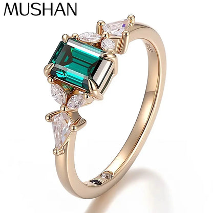 MUSHAN Custom Jewelry 10k 14k 18k Gold 925 Silver Ring 5*7mm Rare Green Moissanite Diamond Wedding Rings Women Platinum Jewelry