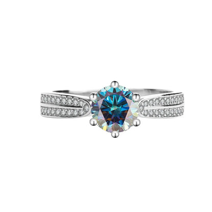 Mushan Luxury Jewelry S925 Silver Moissanite Star Queen Ring Pure Silver Ring With Six Prongs Of Diamonds For Women