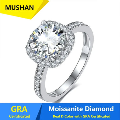 MUSHAN Luxury Jewelry 925 Sterling Silver Ring Band Women GRA Certificated Moissanite Diamond Emerald D Color Rings Fine Jewelry