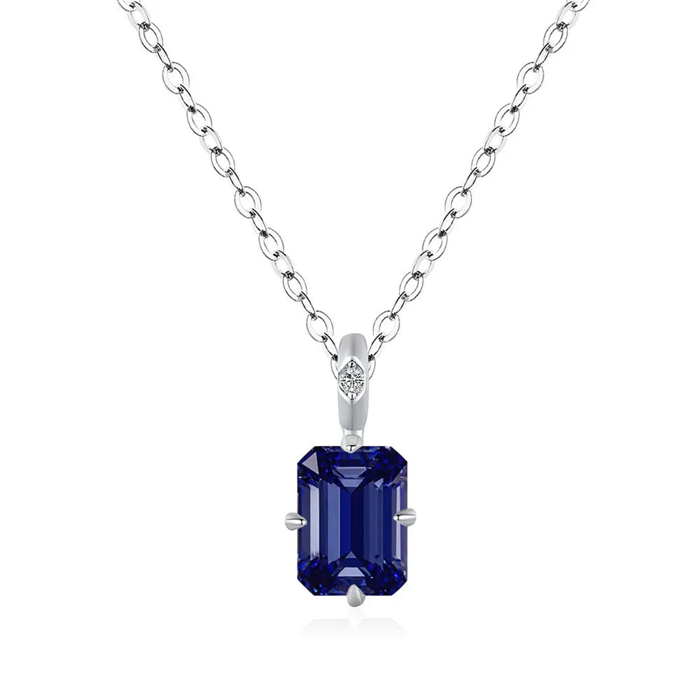 MuShan Jewelry 925 Sterling Silver Necklace Lab Grown Ruby Asscher Daily Wear for Women 18K Gold Plated Anniversary Necklace