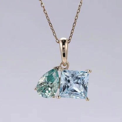 MUSHAN Joyería a medida Collar con colgante de oro de 10k, 14k, 18k para mujer Colgante con aguamarina de laboratorio y diamante de moissanita Collar de joyería