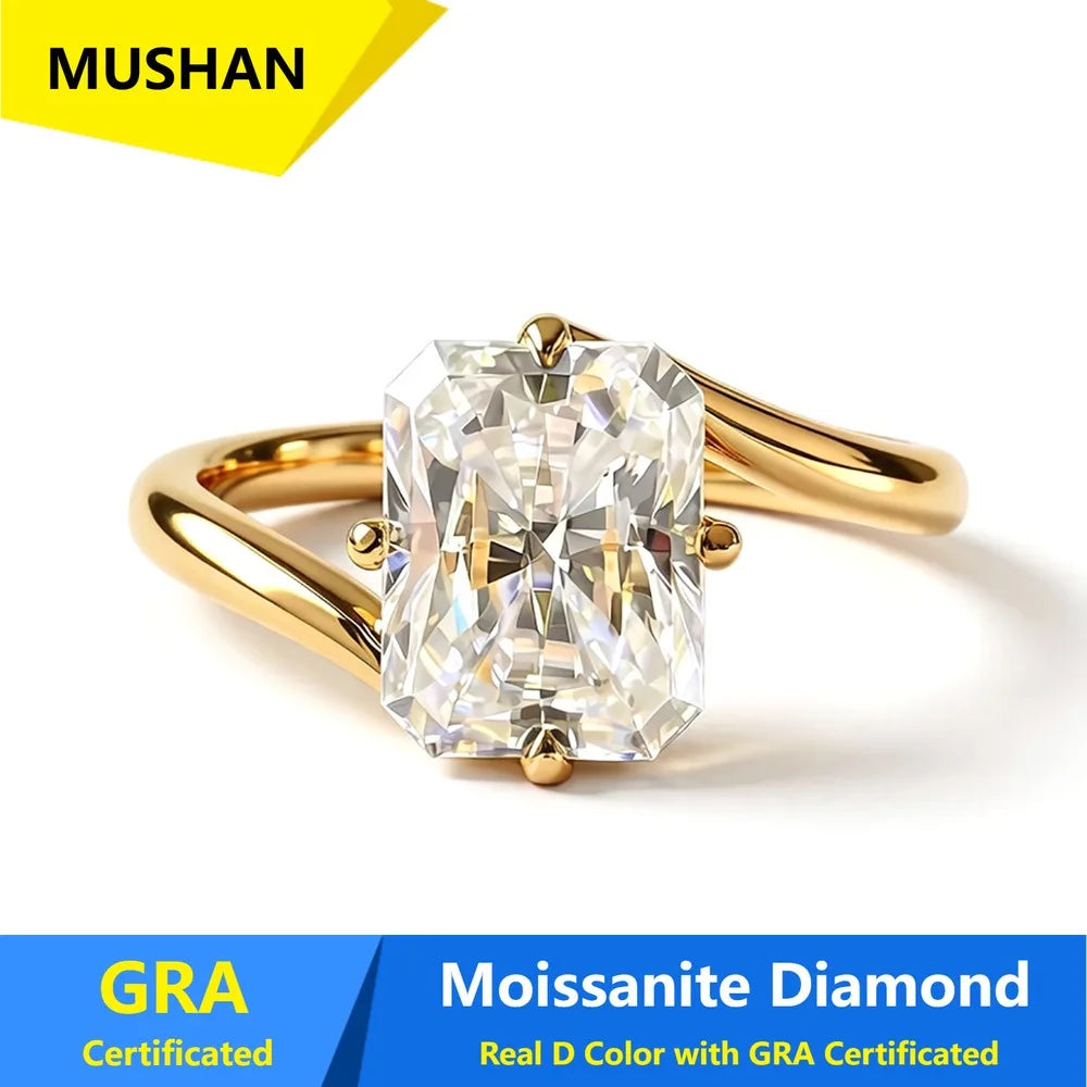 Anillo de joyería de lujo MUSHAN de plata de ley 925 para mujer, anillo de diamantes de moissanita con certificado GRA, esmeralda, color D, joyería fina