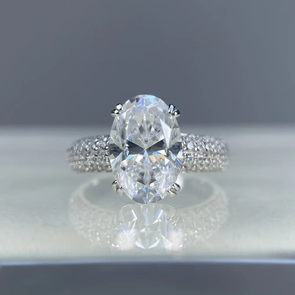 Anillo de diamantes de moissanita Mushan Luxury Jewelry, forma de huevo de paloma, 4.5 quilates, 8x12 mm, para mujer, de plata de ley 925, anillo de diamantes de precisión