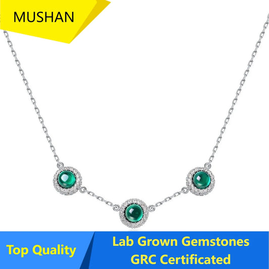 MUSHAN Luxury Jewelry 925 Sterling Silver Chain Pendant Necklace Lab Grown Emerald Ruby Gemstones Necklaces Pendants GRC Jewelry