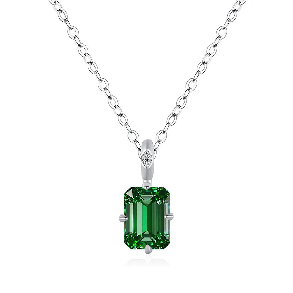 MuShan Jewelry 925 Sterling Silver Necklace Lab Grown Ruby Asscher Daily Wear for Women 18K Gold Plated Anniversary Necklace