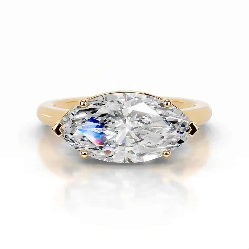 MuShan Designer Jewelry 925 Sterling Silver Ring Round Moissanite Cocktail Ring for Fiancee 18K Gold Plated MST Patent Rings