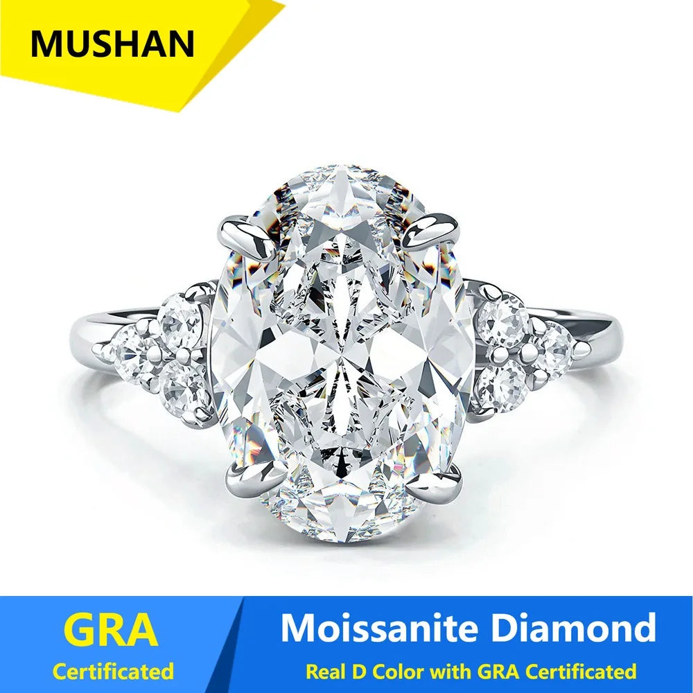MUSHAN Luxury Jewelry 925 Sterling Silver Ring Band Women GRA Certificated Moissanite Diamond Emerald D Color Rings Fine Jewelry