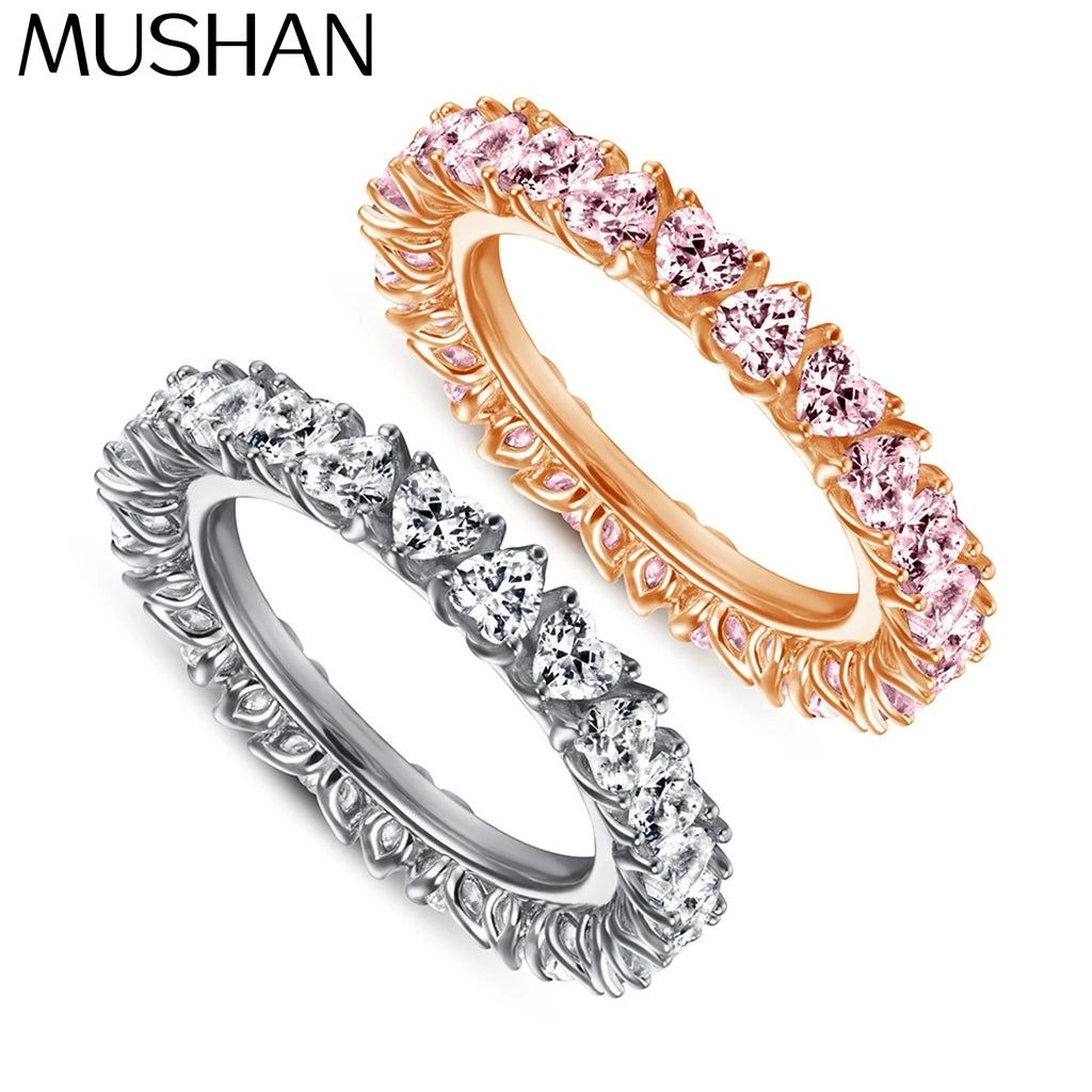 MuShan Jewelry 925 Sterling Silver Rings Bands Engagement Ring 5A Cubic Zirconia Delicate Anniversary Rings Bands  Women Gift