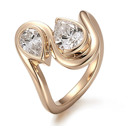 MUSHAN Bespoke Luxury Jewelry D Color VVS1 Level Pear Moissanite Diamond Ring Band For Women 10K 14K 18K Gold Rings Fine Jewelry