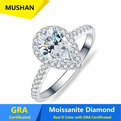 MUSHAN Luxury Jewelry 925 Sterling Silver Ring Band Women GRA Certificated Moissanite Diamond Emerald D Color Rings Fine Jewelry