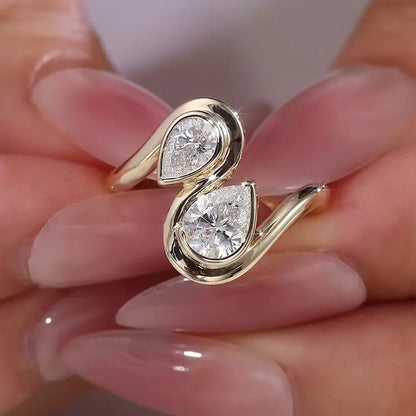 MUSHAN Bespoke Luxury Jewelry D Color VVS1 Level Pear Moissanite Diamond Ring Band For Women 10K 14K 18K Gold Rings Fine Jewelry