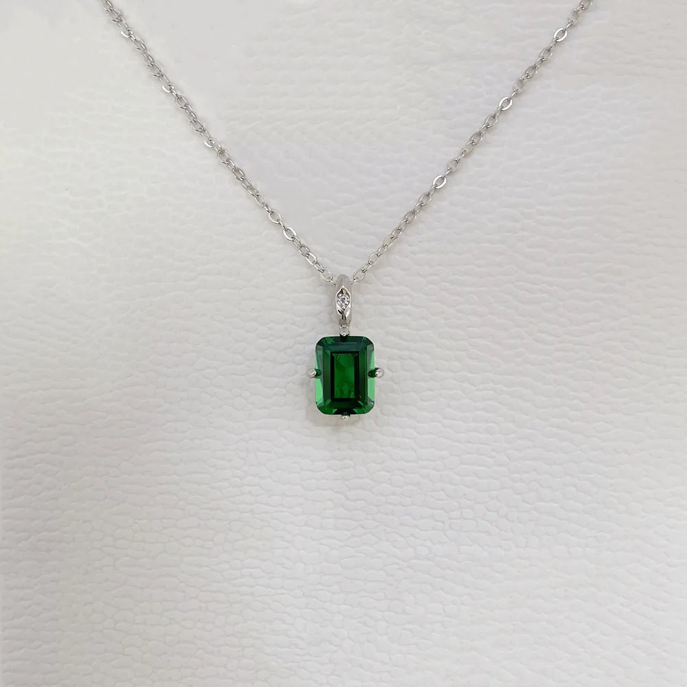 MuShan Jewelry 925 Sterling Silver Necklace Lab Grown Ruby Asscher Daily Wear for Women 18K Gold Plated Anniversary Necklace
