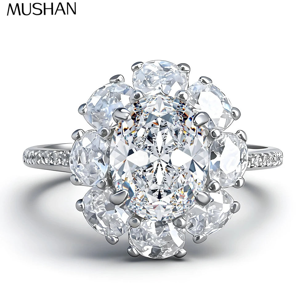Anillo de plata de ley 925 de MuShan Luxury Jewelry, impresionante anillo de moissanita para mujer, chapado en oro auténtico de 18 quilates, anillos con patente MST