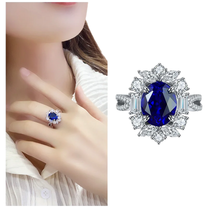 MUSHAN Custom Jewelry 925 Sterling Silver Ring Lab Blue Ruby Round Bridal Ring for Women 18K Gold Plated Anniversary Rings