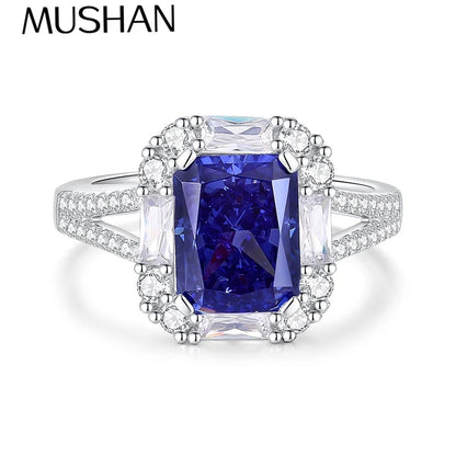 MUSHAN Luxury Jewelry Tanzanite Gem 2.5 Carat Sugar Cube Ring For Women S925 Sterling Silver Rectangular High Carbon Diamond