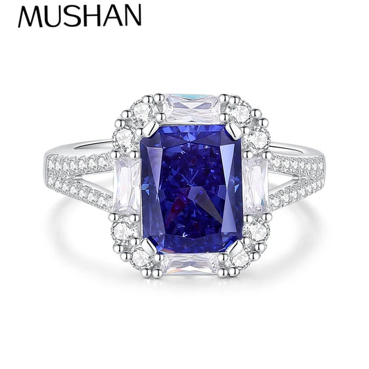 MUSHAN Luxury Jewelry Tanzanite Gem 2.5 Carat Sugar Cube Ring For Women S925 Sterling Silver Rectangular High Carbon Diamond