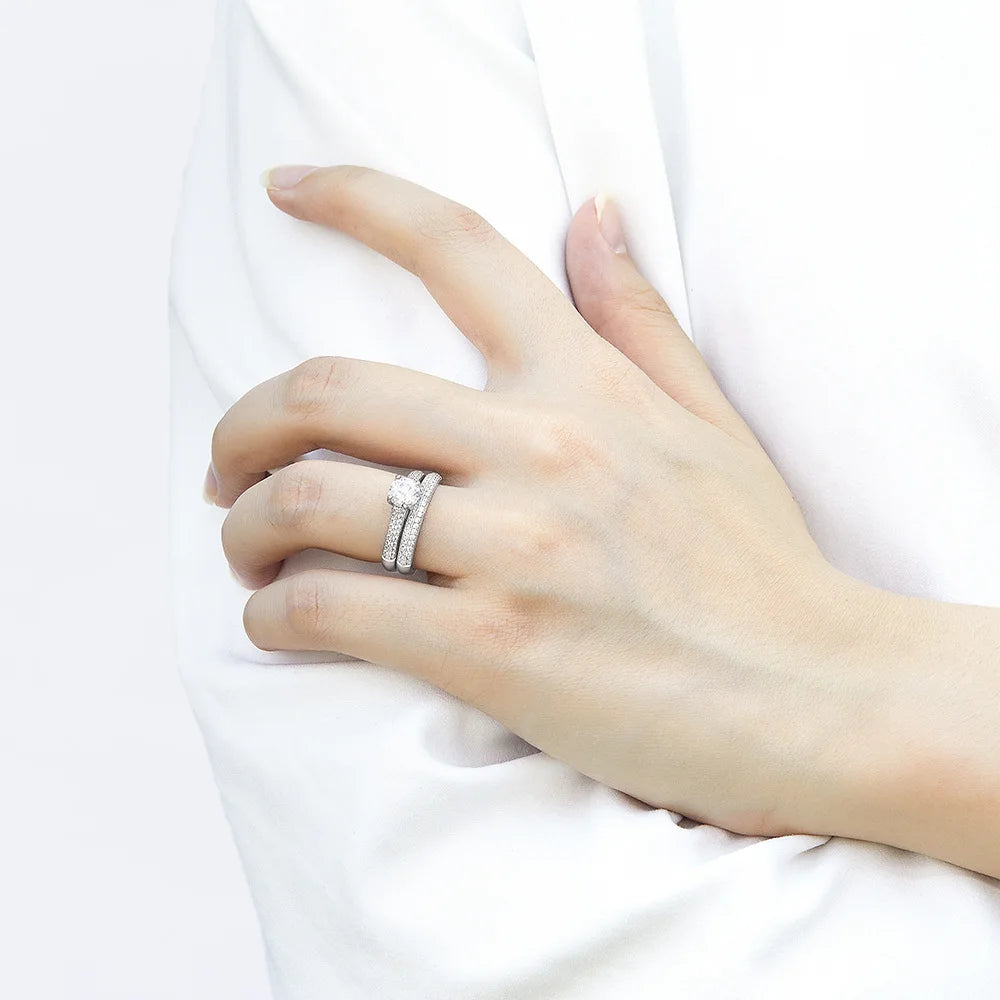 Anillo de plata de ley 925 marca MuShan con circonita cúbica 7A corte Asscher, estilo casual para prometida, joyería fina chapada en rodio.