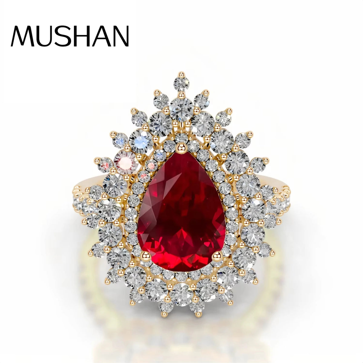 MUSHAN Custom Jewelry 925 Sterling Silver Ring Lab Red Green Emerald Round Engagement Ring for Women 18K Gold Plated Rings