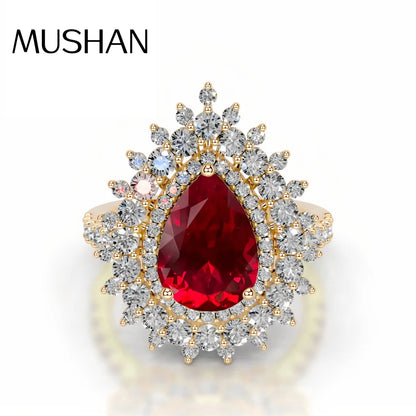 MUSHAN Custom Jewelry 925 Sterling Silver Ring Lab Red Green Emerald Round Engagement Ring for Women 18K Gold Plated Rings
