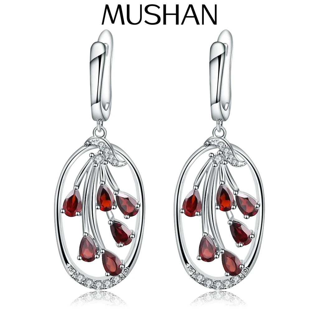 MUSHAN Custom Jewelry 925 Sterling Silver Earrings Lab Grown Ruby Heart Wedding Day for Women 18K Gold Plated Anniversary Set of
