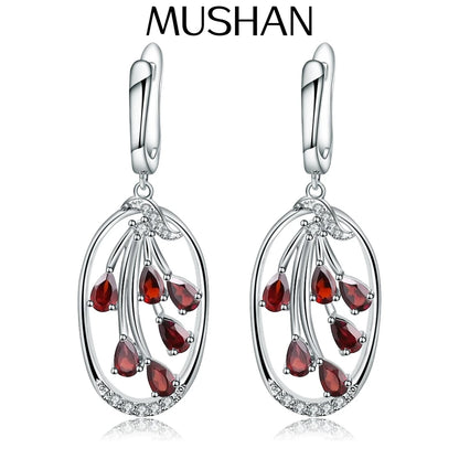 MUSHAN Custom Jewelry 925 Sterling Silver Earrings Lab Grown Ruby Heart Wedding Day for Women 18K Gold Plated Anniversary Set of