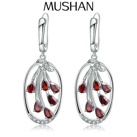 MUSHAN Custom Jewelry 925 Sterling Silver Earrings Lab Grown Ruby Heart Wedding Day for Women 18K Gold Plated Anniversary Set of