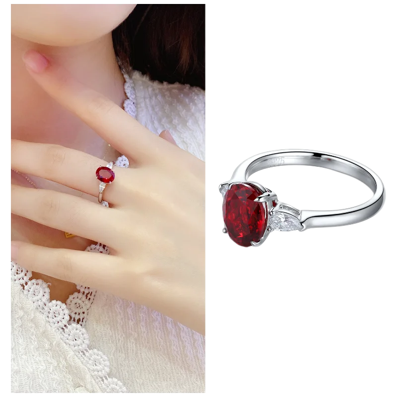 MUSHAN Custom Jewelry 925 Sterling Silver Ring Lab Red Ruby Heart Party Ring for Women 18K Gold Plated Anniversary Rings