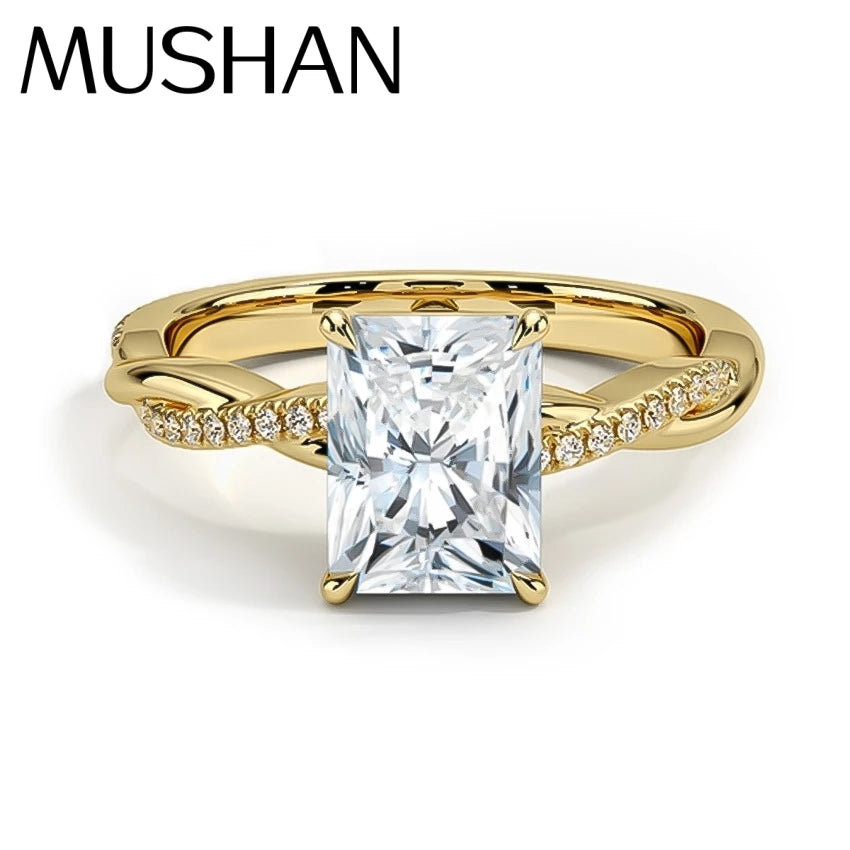 Anillo de plata de ley 925 marca MuShan con moissanita redonda, anillo navideño para mamá, chapado en oro auténtico de 18K, joyería con patente MST