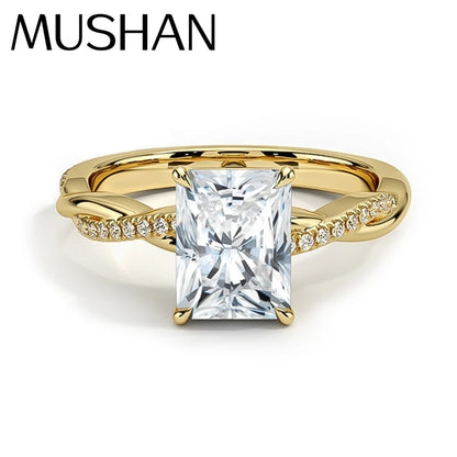 Anillo de plata de ley 925 marca MuShan con moissanita redonda, anillo navideño para mamá, chapado en oro auténtico de 18K, joyería con patente MST