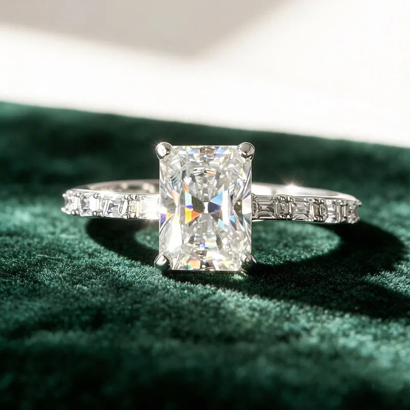 Anillo de lujo MUSHAN de plata de ley 925 para mujer, con diamante de moissanita certificado por GRA y esmeralda, color D, joyería fina