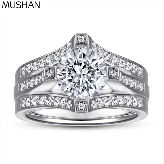 MuShan Luxury Jewelry 925 Sterling Silver Ring Zircon 7A Grade Radiant Daytime for Wife Real Gold Plated Fine Jewelry Rings