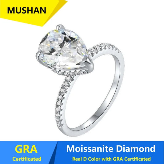 MUSHAN Luxury Jewelry 925 Sterling Silver Ring Band Women GRA Certificated Moissanite Diamond Emerald D Color Rings Fine Jewelry