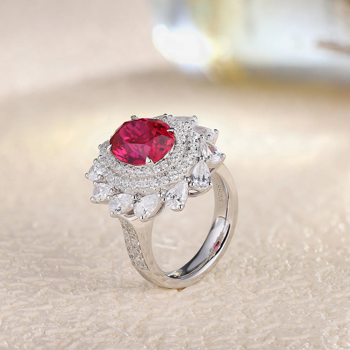 MUSHAN Custom Jewelry 925 Sterling Silver Ring Lab Red Emerald Radiant Modern Ring for Women 18K Gold Plated Anniversary Rings