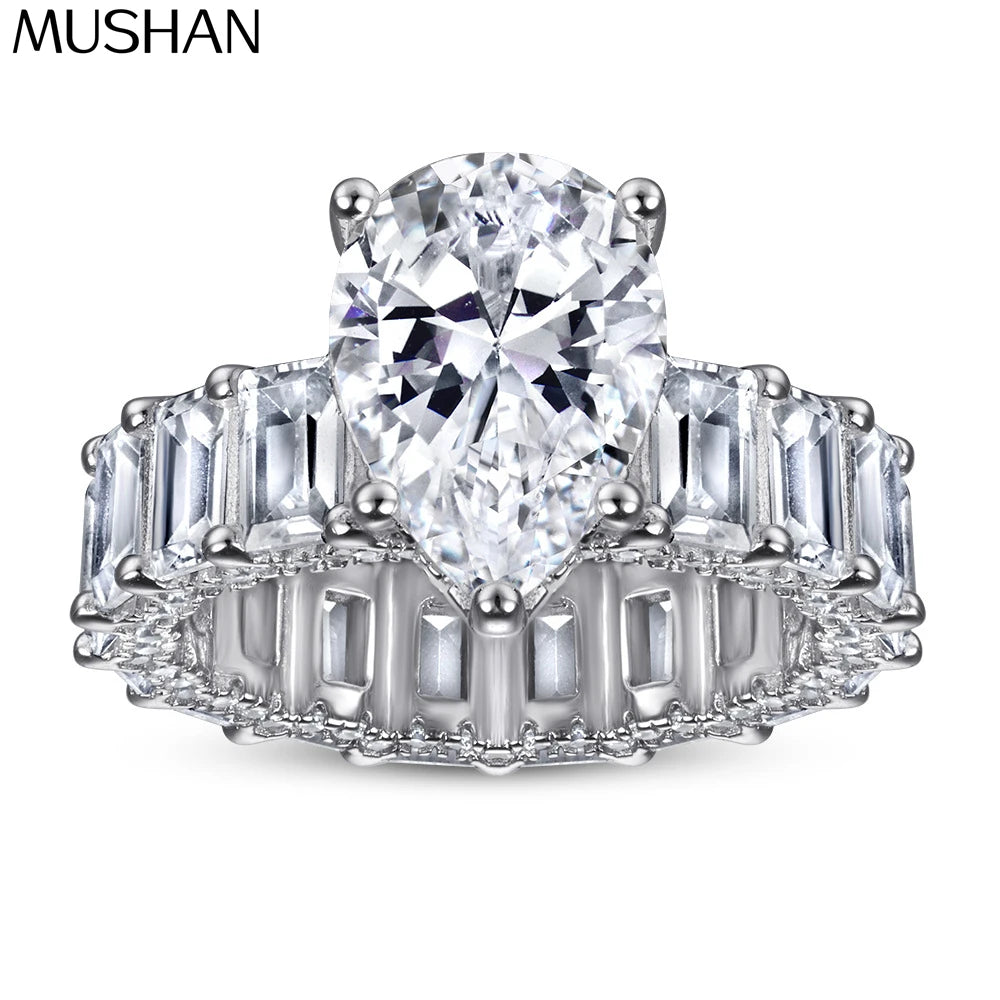 Bague de mariage MuShan Jewelry en argent sterling 925 avec diamant haute teneur en carbone, style élégant et intemporel, bijoux raffinés pour femmes