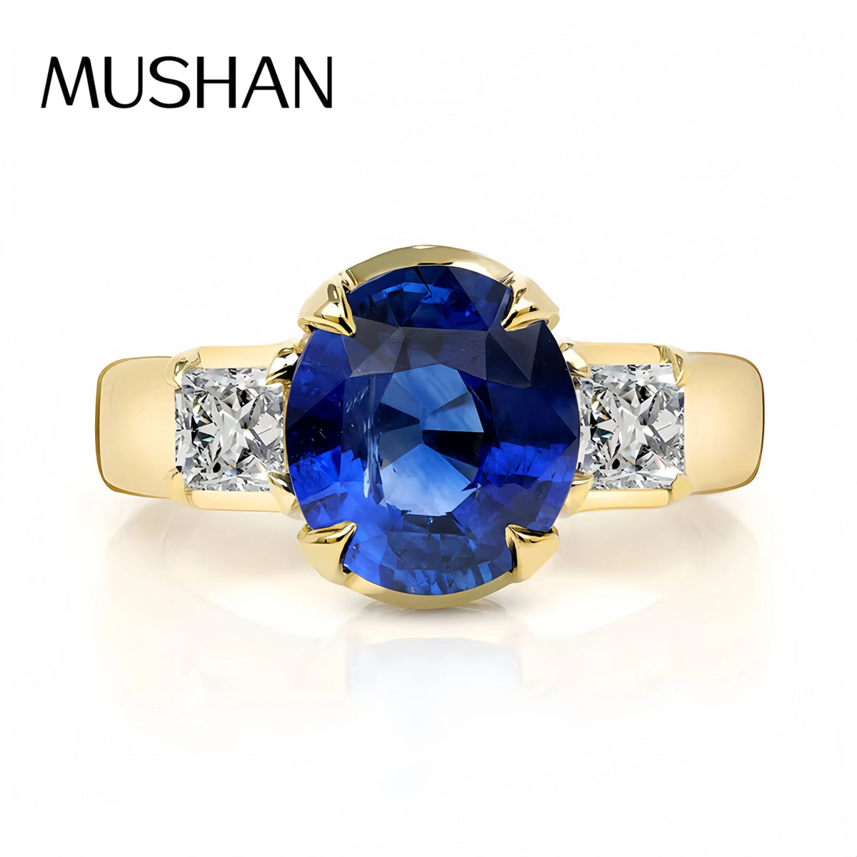 Anillo de compromiso MUSHAN de plata de ley 925 con zafiro de laboratorio para mujer, chapado en oro de 18K, regalo de aniversario
