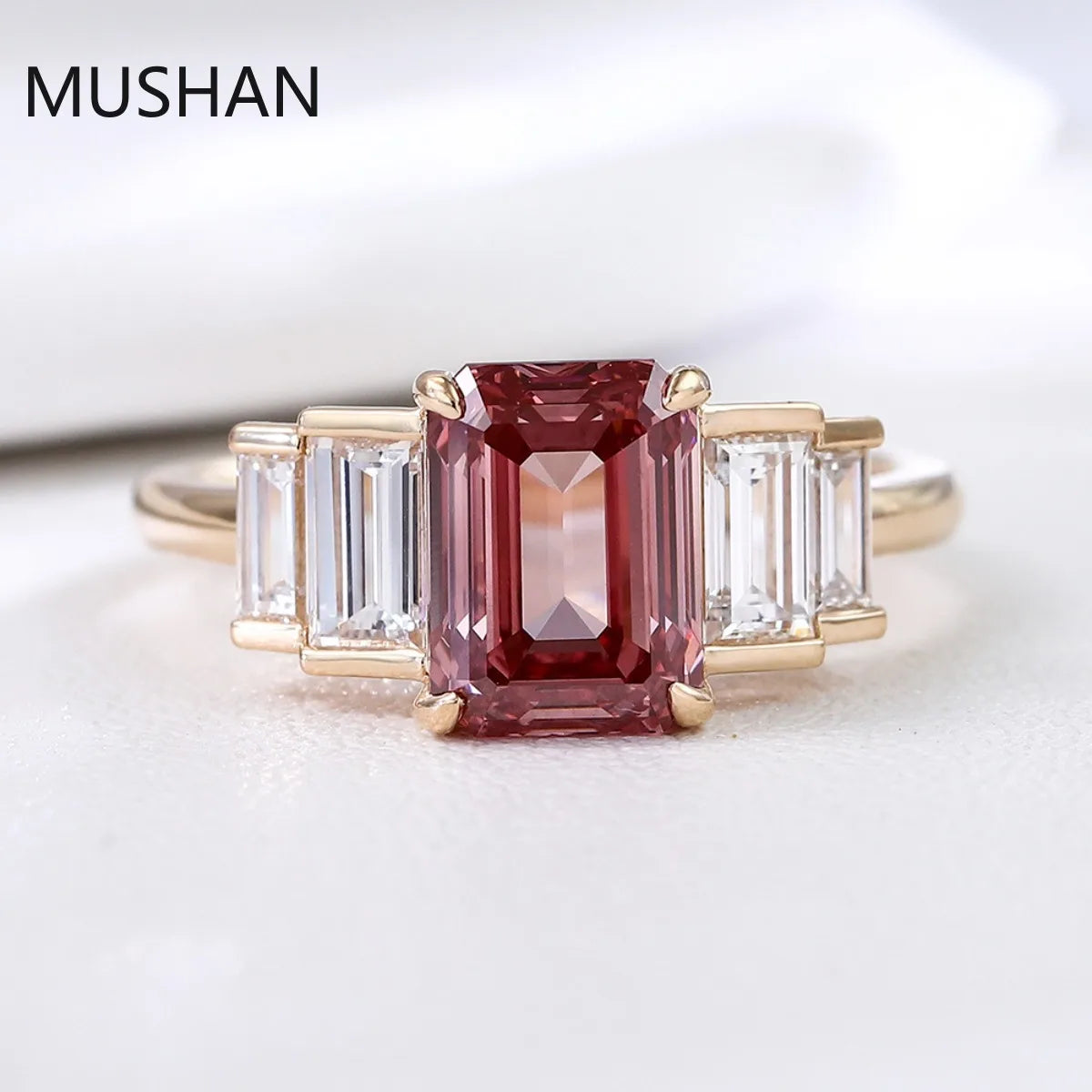 MUSHAN Bague de luxe personnalisée en or 14K 18K avec diamant moissanite et pierres précieuses de laboratoire, alliance pour femme