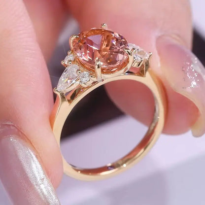 MUSHAN Joyería a medida, anillos de oro PT950, 10K, 14K, 18K para mujer, anillos de zafiro Padparadscha cultivado en laboratorio de 3 quilates, alianzas de boda
